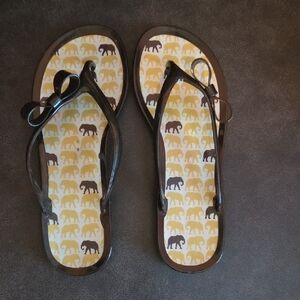 Elephant Print Flip Flops with Black Straps